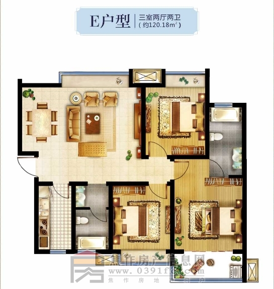 大中海·国滨城 三室两厅两卫 约120.18㎡