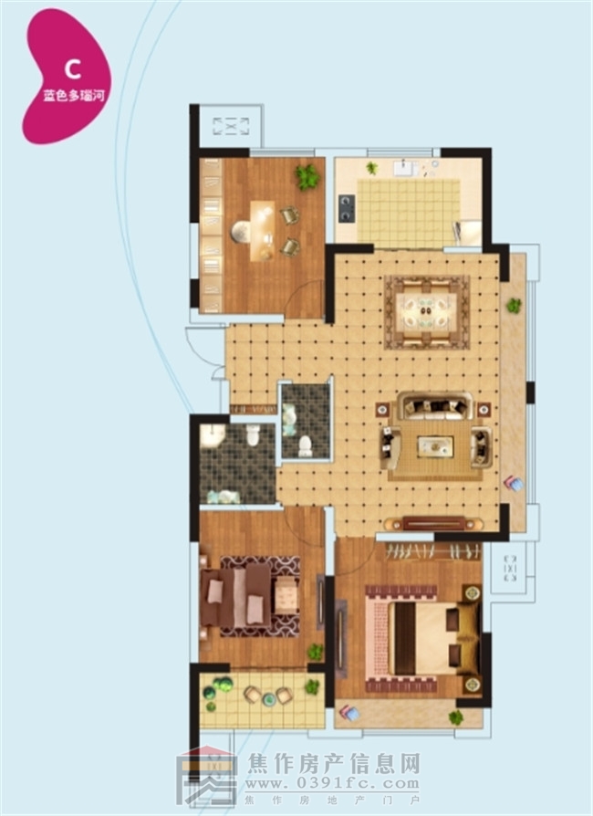 亿祥·亲亲里C户型三室两厅两卫约107.30㎡