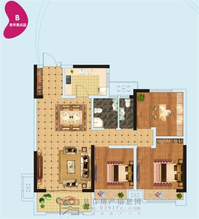 亿祥·亲亲里B户型三室两厅两卫约98.31㎡