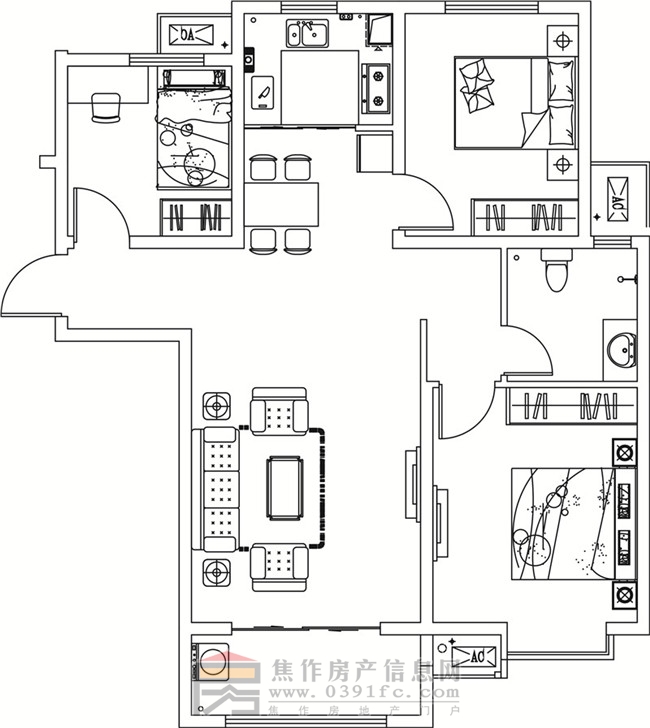 金德利公馆4#东户三室两厅一卫111.04㎡