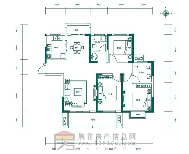 建业公园里K3三室两厅两卫约135.48㎡