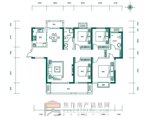 建业公园里K4四室两厅两卫约167.71㎡