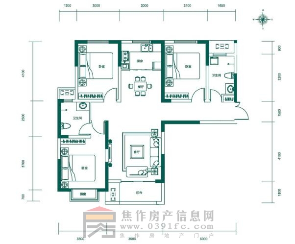 建业公园里L1三室两厅两卫约125.21㎡