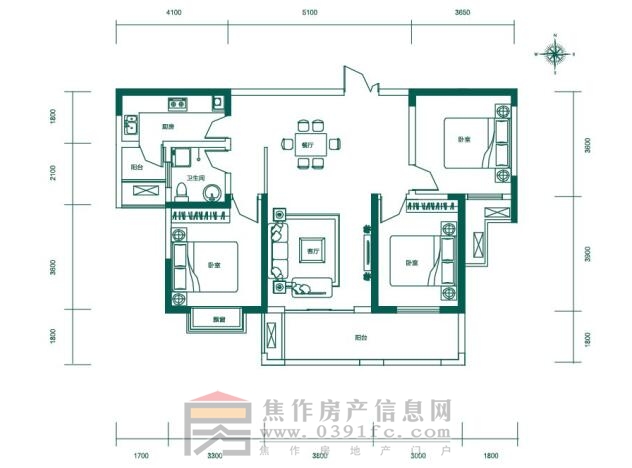 建业公园里K2三室两厅一卫约119.28㎡