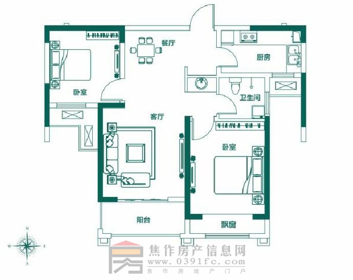 建业公园里湾畔三期86㎡两室两厅一卫