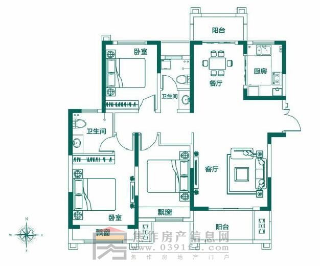 建业公园里湾畔三期135㎡三室两厅两卫