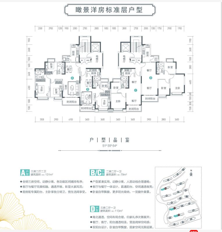 云台山恒大养生谷瞰景洋房标准层79 113 131平方户型品鉴