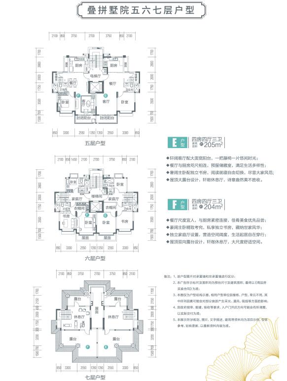 云台山恒大养生谷叠拼墅院204 205平方五 六 七层户型品鉴