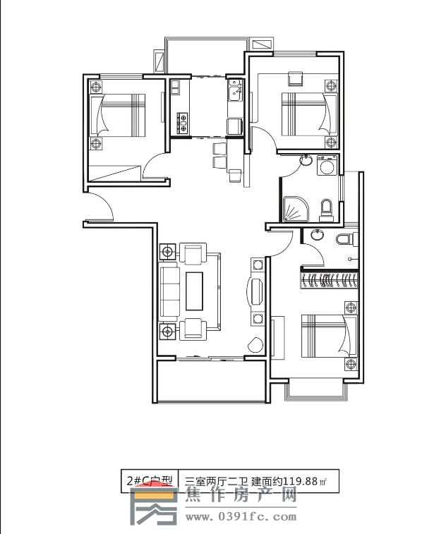 博大御景花园3室2厅2卫约119.88平方