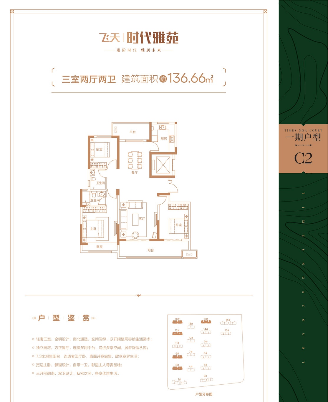 飞天·时代雅苑三室二厅两卫136.06户型欣赏