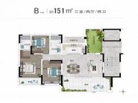 B中盛华庭三室二厅二卫户型
