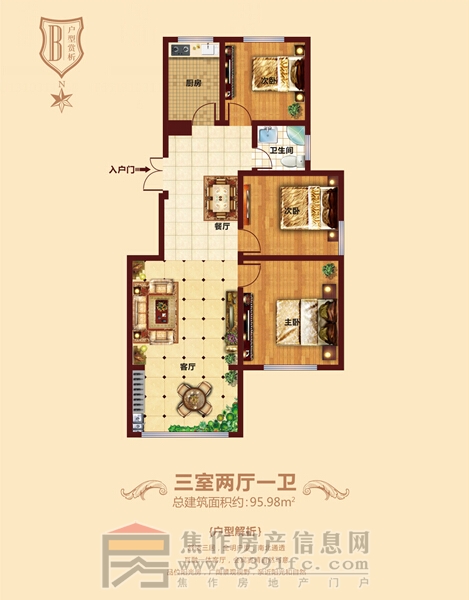 星凯国际城三室两厅95.98平户型赏析